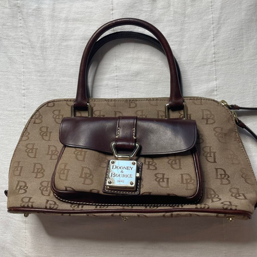 Vintage Dooney & Bourke Canvas Brown Small Domed Purse Handbag Baguette